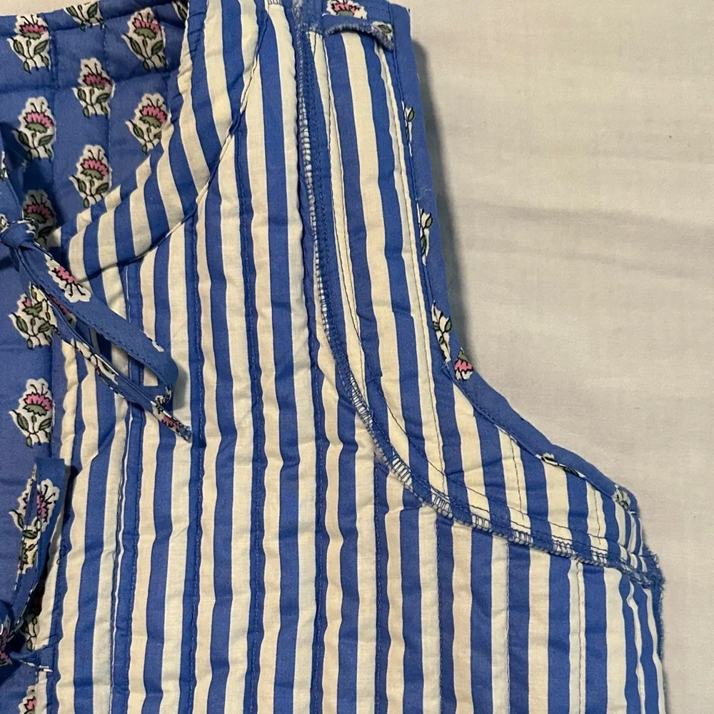 Blue Floral Quilted Vest - Women's Sleeveless Jacket - Picture 10 of 12